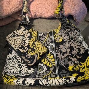 Vera Bradley Black and Yellow Floral Shoulder Bag